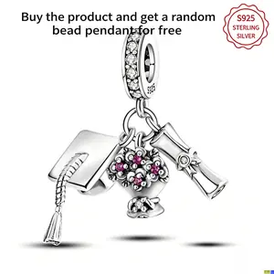 925 Sterling Silver Charm Graduation Cap Dangle for Bracelet DIY Charms