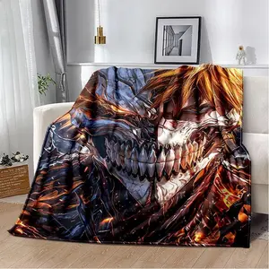 Anime Bleach Kurosaki Ichigo Flannel Throw Blanket, Soft Cozy Warm Plush Anime-Themed Graphic Blanket for Bed, Sofa, Home Bedroom Gift, Anime-Themed Graphic Blankets