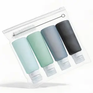 Micebay Condiment Squeeze Bottles for Sauces, 6-oz Mini Silicone Dressing Containers with Reusable Bag, Leakproof Sauce Bottle for Meal Prep, Travel, and Bento Boxes, 4 Pack, Gray