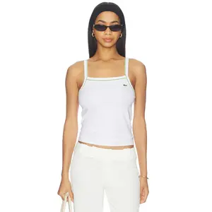 Lacoste Jersey Tank in White, Sencha & Billiard Gre