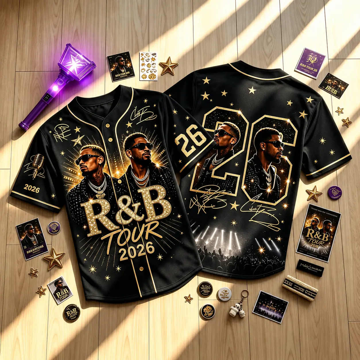 R&B Tour 2026 Raymond CB Baseball Jersey, 26 Legends Graphic Concert Shirt, R&B Music Fan Jersey, Unisex Button Down Streetwear, Hip Hop Concert Gift