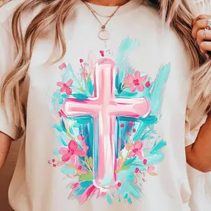 Easter Cross w/ Florals - DTF Transfer - THIS IS NOT A SHIRT