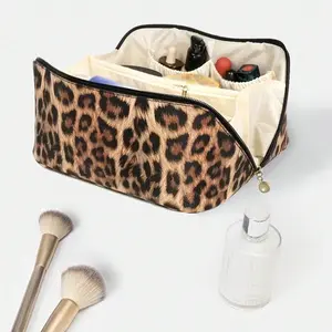 Fashion Leopard Print Zipper Makeup Bag, Lightweight Portable Pouch, Multi-Functional Wash Bag, Waterproof PU Cosmetic Bag