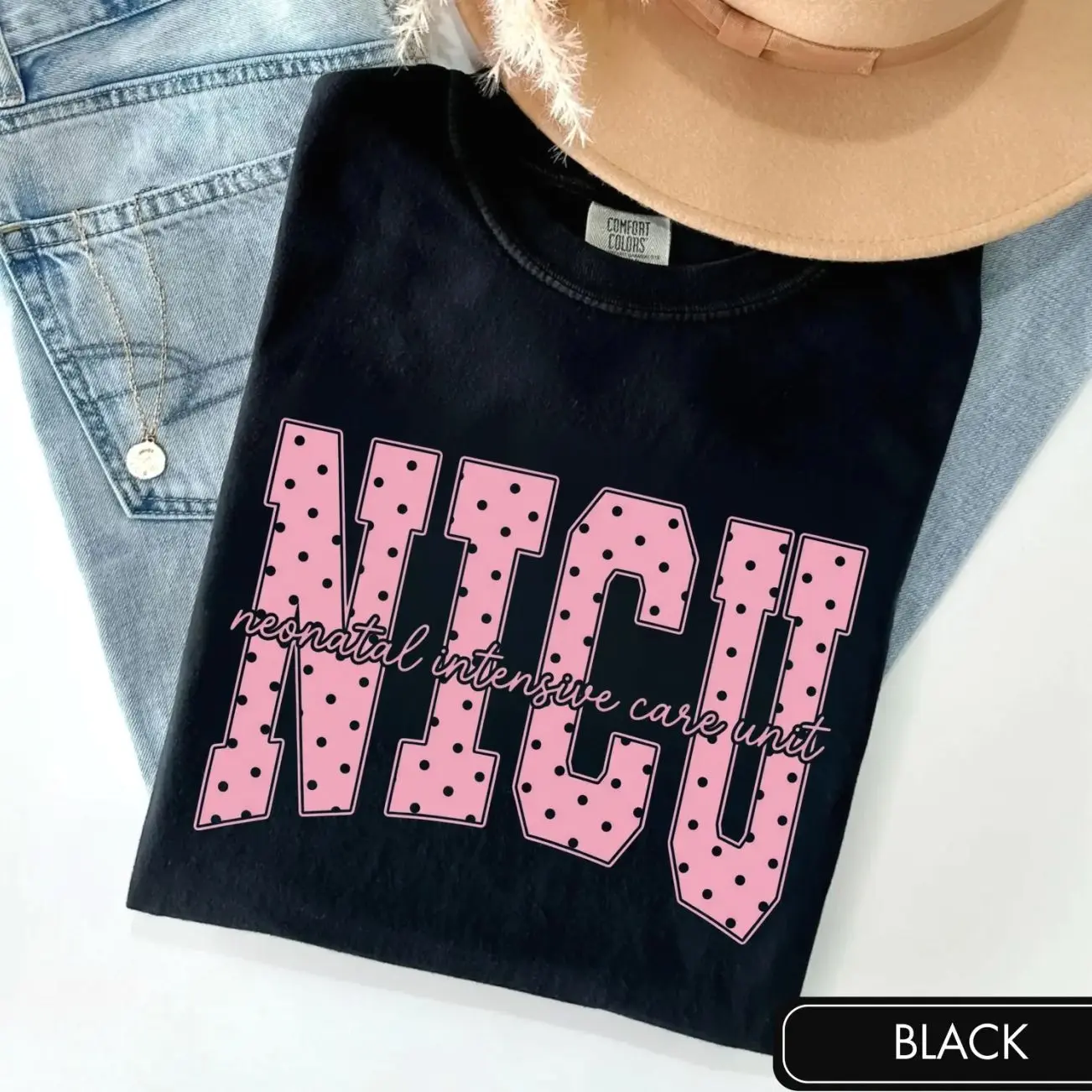 NICU Nurse Sweatshirt, Polka Dot Neonatal Intensive Care Tee 9