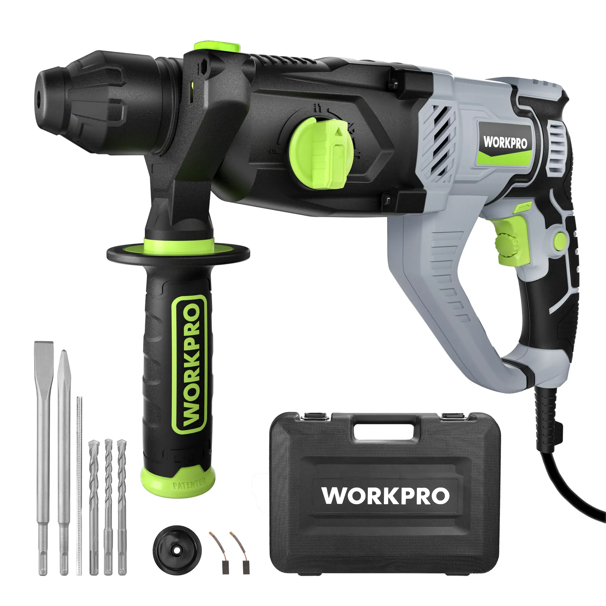 #summersale WORKPRO Premium 1-1/4 Inch SDS-Plus Rotary Hammer Drill, 7.5AMP, Lightweight Corded Version for Concrete Demolition Chipping Rotomartillo, 5 SDS-Plus Bits
