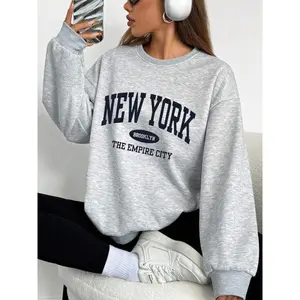 Women's Casual Letter Print Pullover Sweater, Long Sleeve Round Neck Top, Perfect for Fall & Winter, Loose Fit Kint Fabric