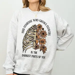 Find Someone Who Grows Flowers, Skeleton, Cowgirl Sweatshirt, Women's Crew Neck, Crewneck