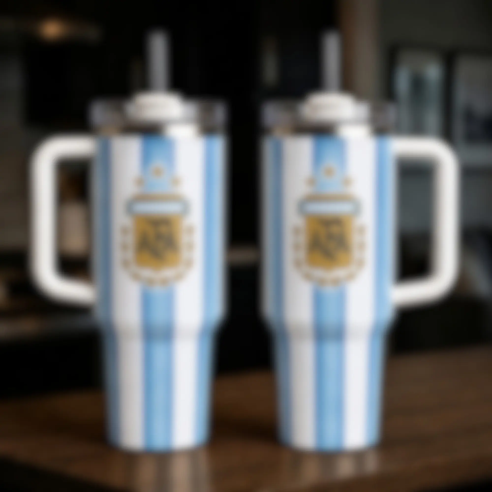 Argentina Football Team 40oz Tumbler With Handle, Blue White Stripe Insulated Cup, Soccer Fan Travel Mug, Summer Drinkware Gift