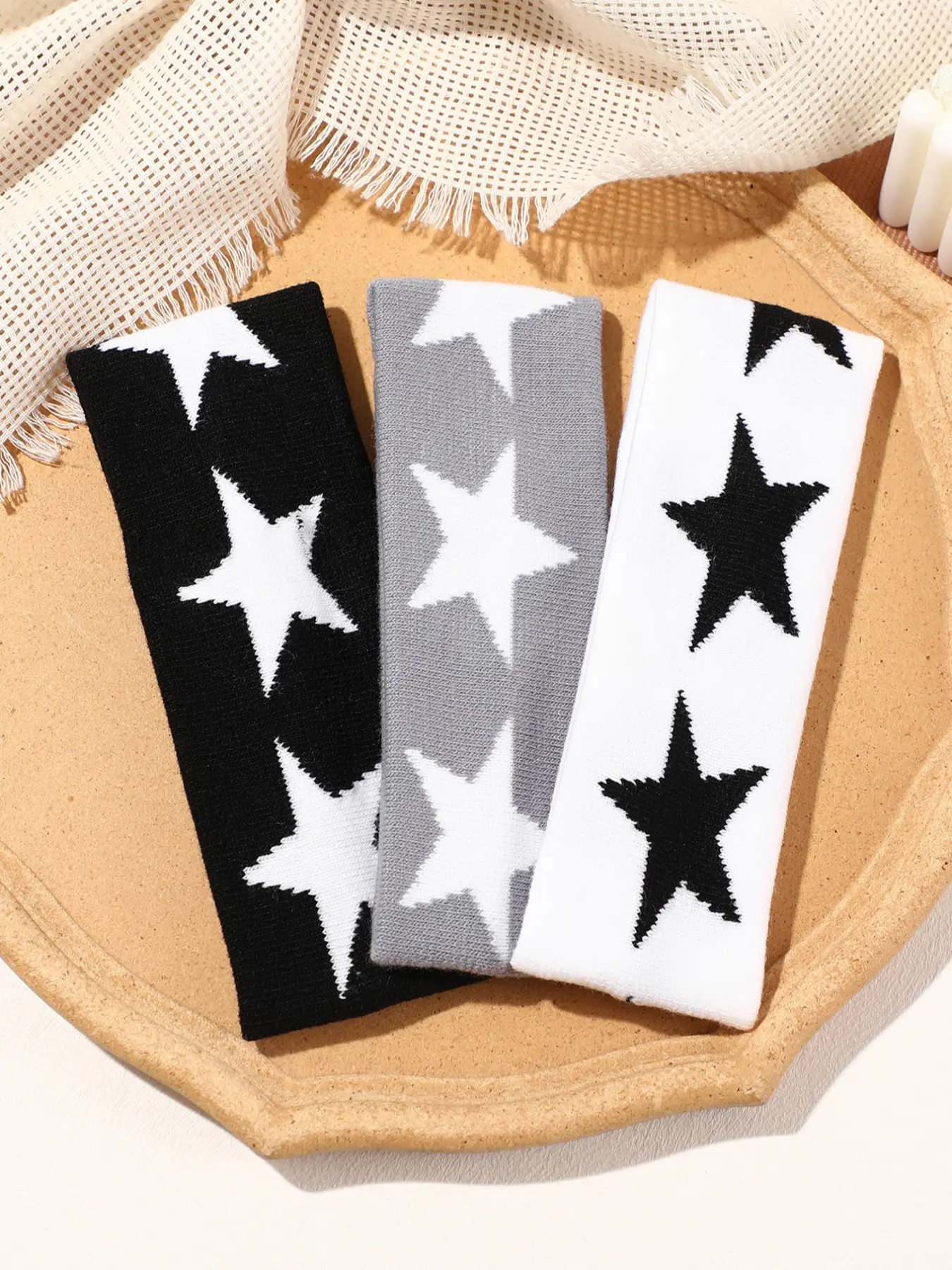 3pcs Star Hip-Hop Wide Elastic Hair Bands, Stretchy Headbands, Casual Fashion Simple Knitted Sports Headbands, Chic Headbands, All Seasons Plain Style, Workout Headband, Gym Headband, Athletic Headbands