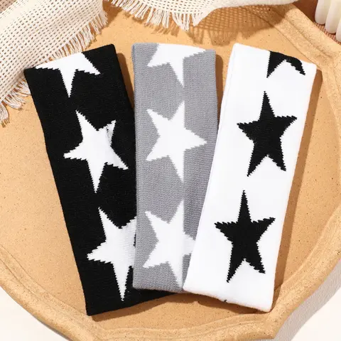 3pcs Star Hip-Hop Wide Elastic Hair Bands, Stretchy Headbands, Casual Fashion Simple Knitted Sports Headbands, Chic Headbands, All Seasons Plain Style, Workout Headband, Gym Headband, Athletic Headbands