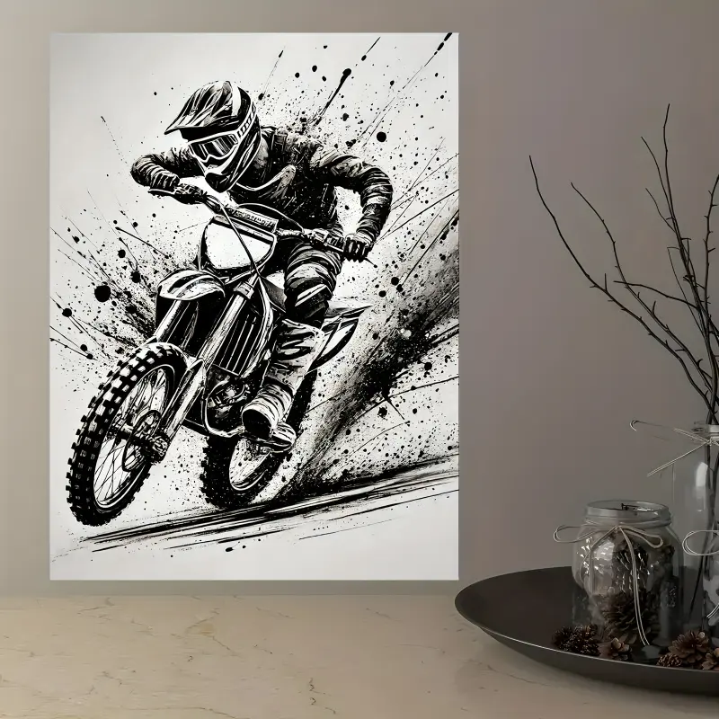1pc Motorcycle Canvas Art Print, Wooden Frame Speed Riding Challenge Poster, Decorative Wall Art for Bedroom, Living Room, Office, Hotel - Perfect Choice for Room Decoration
