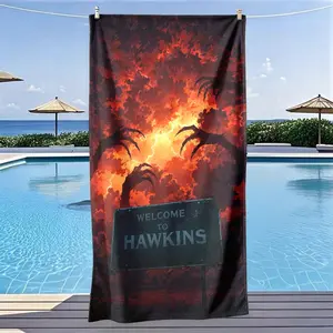 Stranger Things Hawkins Town Dark Theme Beach Towel, Fast Drying Ultra Soft Polyester Fiber, Multi-Purpose Yoga Travel Swim Camping Gift