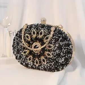 2026 New Arrival Alloy Flower Rhinestone Clutch Bag, Sparkly Evening Banquet Handbag, Luxury Formal Party Accessory