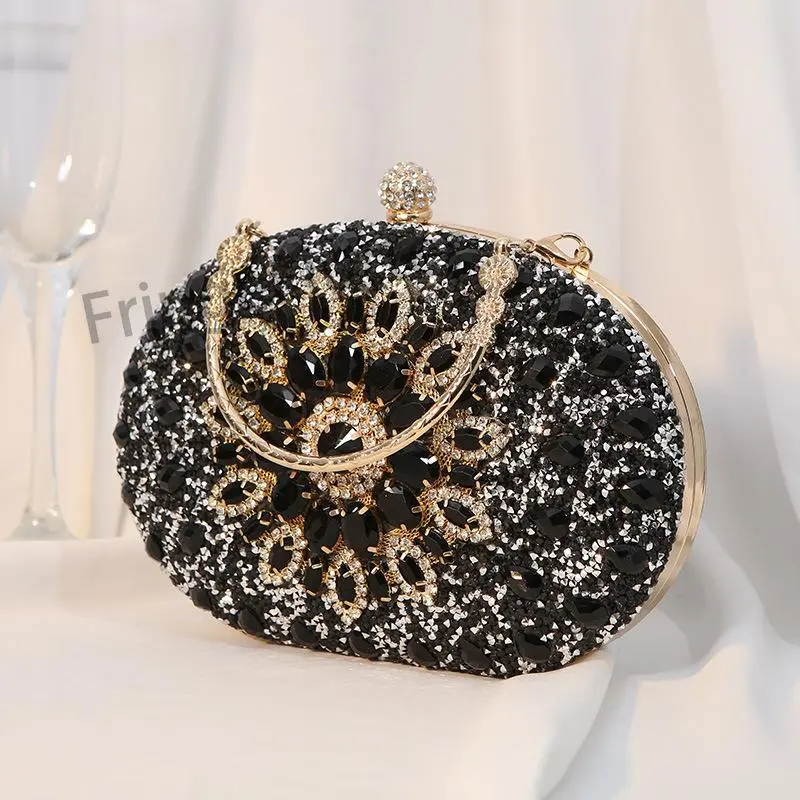2026 New Arrival Alloy Flower Rhinestone Clutch Bag, Sparkly Evening Banquet Handbag, Luxury Formal Party Accessory