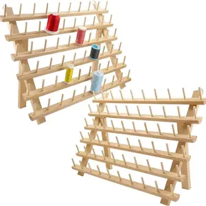 2X60 Spools Wooden Thread Rack/Thread Holder Organizer with Hanging Hooks for Embroidery, Quilting and Sewing Threads