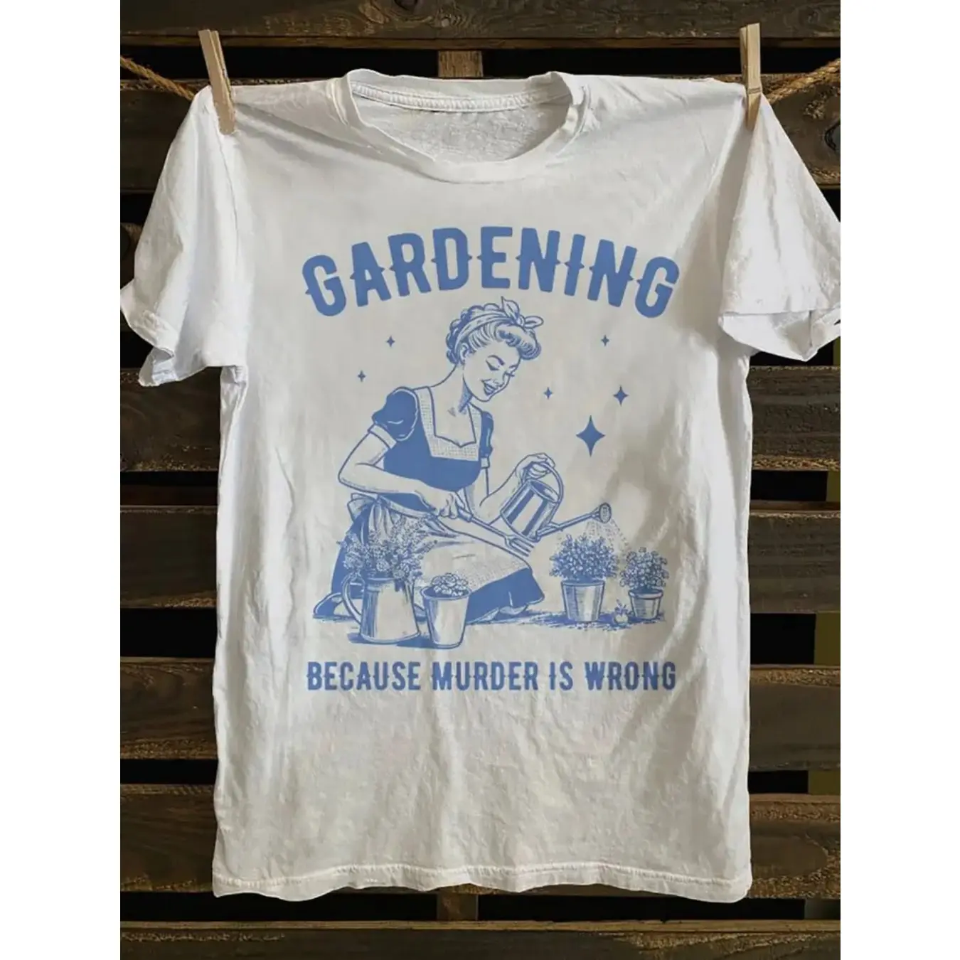 GEM Women's Retro Punk Dark Wind Graphic T-Shirt - Edgy "Gardening Because Murder Is Wrong" Slogan & Vintage Gardening Art Print, 100% Cotton Loose Fit Casual Short Sleeve Round Neck Top for Spring/Summer