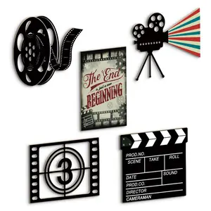 Movie Film Themed Wooden Sign, 1 Count Camera & Film & Countdown Screen & Clapper Board & Poster Design Wall Decor, Wall Art Decor for Home Coffee Shop, Home Office Decor