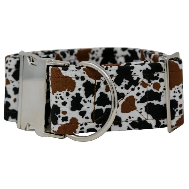 Cow Print 1.5" Handmade Dog Collar - Thick, Durable, Metal Hardware