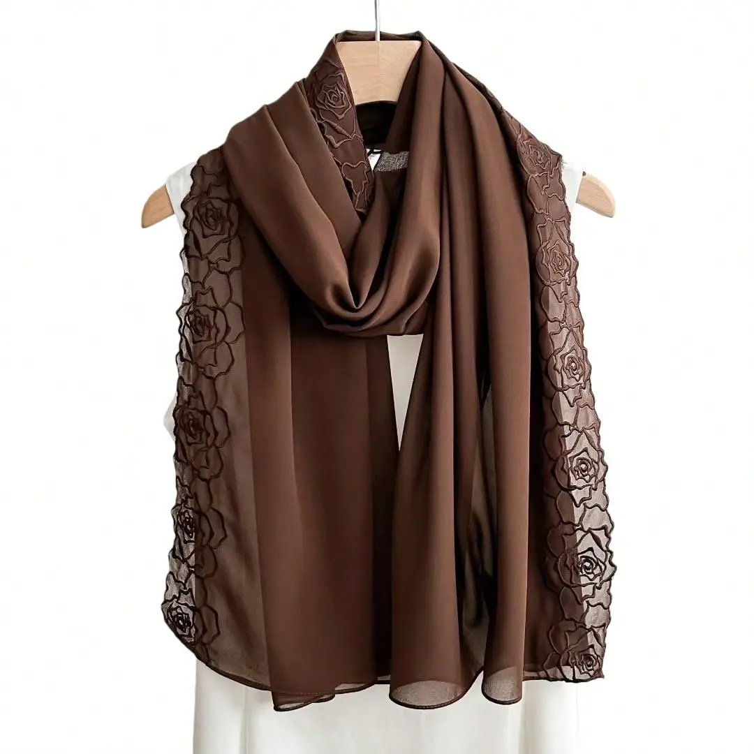 1 piece rose-embossed chiffon headscarf, solid-color chiffon scarf/headwrap, casual headscarf, elegant women’s headscarf Hijabs Pashmina