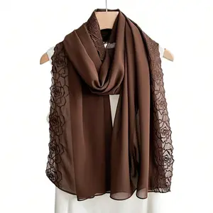 1 piece rose-embossed chiffon headscarf, solid-color chiffon scarf/headwrap, casual headscarf, elegant women’s headscarf