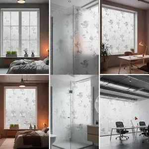 Floral Pattern Static Glass Film, Transparent Non-Transparent, Privacy Protection, Self-Adhesive Easy Installation, Waterproof Moistureproof, Window Sticker, Adhesive Stickers