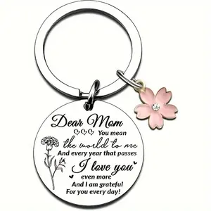 1/20pcs Cherished Mom Keychain Accessories with Heartfelt Message - Stainless Steel, Pink Flower Charm, Ideal for Mother's Day, Christmas, Valentine's, Birthdays & Anniversaries - A Loving Gift for Her, Mothers Day Gifts for Mom