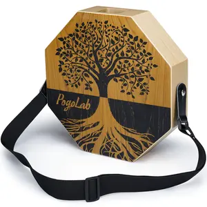 POGOLAB Portable Travel Wooden Drum, Two-tone Cajon with Adjustable Strap, Unique Appearance, Easy to Carry, Beautiful Percussion Instrument, Music Lovers Boys Girls Friends Mother's Day Gift