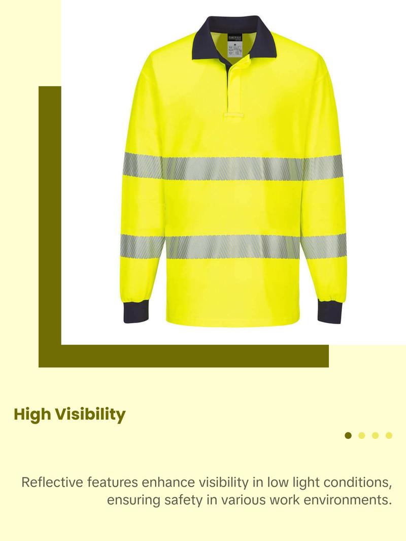 Portwest Mens Long Sleeve PW3 Hi-Vis Polo Shirt  Reflective Safety Workwear T186