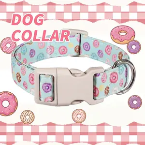 Cartoon Donut Pattern Dog Collar, Adjustable Quick Release Buckle, Durable Breathable, Ideal for Small/medium/large Dogs, Perfect Gift