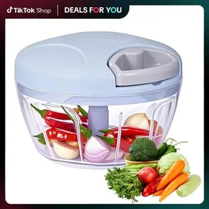 Manual Food Processor with Pull-Cord Mechanism - Multi-Purpose Vegetable Chopper for Garlic, Onion, Potato & Fruits, Portable Hand-Pull String Design for Kitchen & Outdoor Use (Blue 500 ml)‌