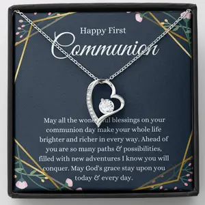 Heart First Communion Gift Necklace - 1st Communion Gift for Girl with Meaningful Message Card Inside, Stylish Design for First Holy Communion