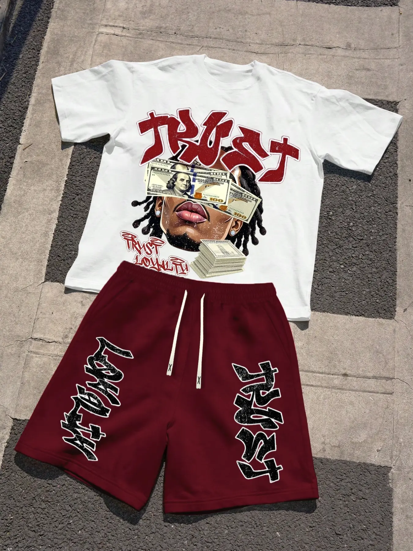 Men's Summer 2-Piece Set, Matching Set, Loose Shorts Set, Graphic Print Round Neck T-Shirt + Casual Drawstring Shorts, Outdoor Sports, Casual Matching Sets