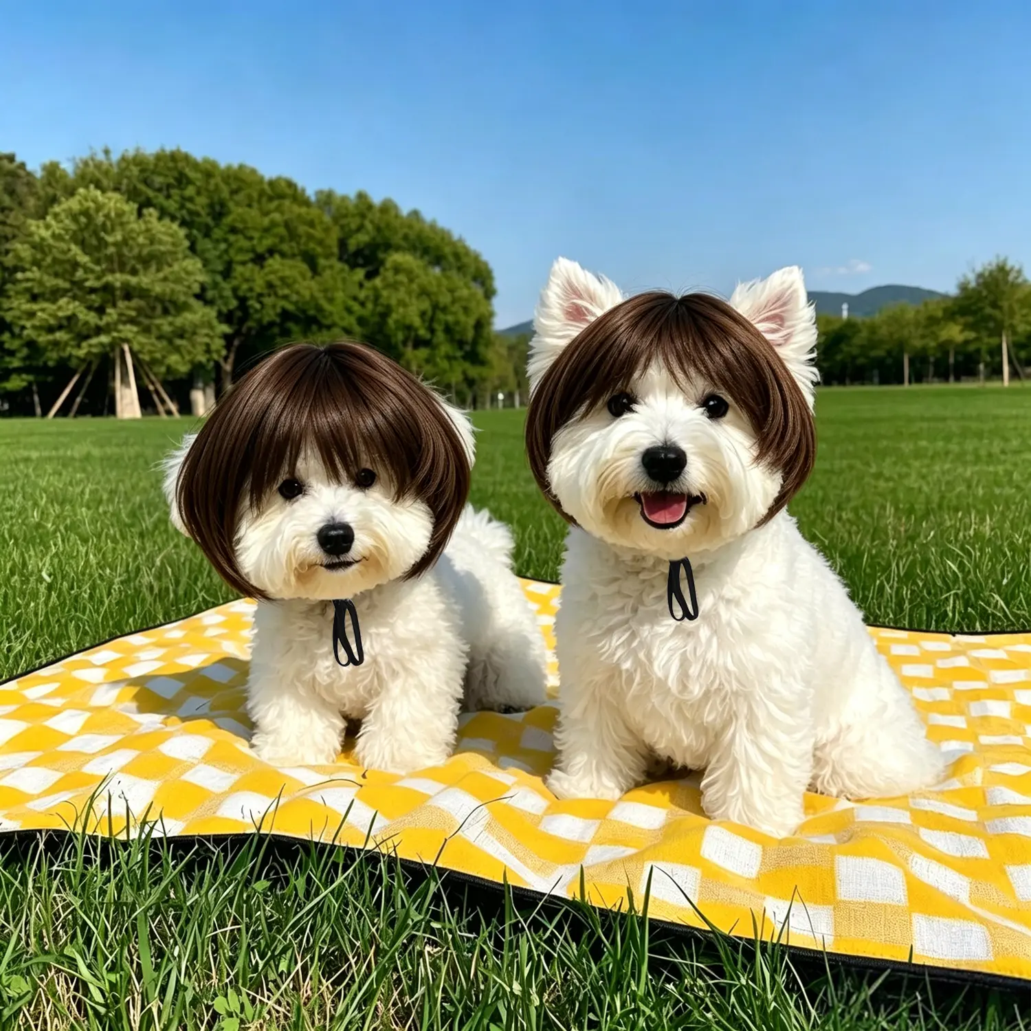 Pet Cosplay Wig,Adjustable Elastic Strap Design,Realistic Natural Tone Bob,Funny Dress Up,Suit for Cats and Small Dogs,Styling Prop for Halloween Party,Photo Shooting