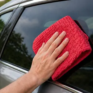 Detail Studio Waffle Weave Window Towel - Red - Ideal for Cleaning Glass