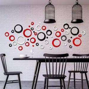 32pcs 3D Acrylic Mirror Wall Stickers, Round Living Room Bedroom TV Background Decor, Home Wall Art Adhesive Decals
