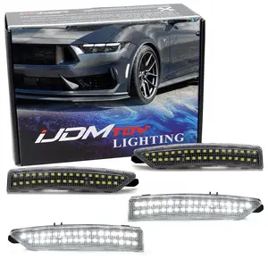 iJDMTOY 4pc Set Clear Lens Xenon White Full LED Dotted Front & Rear Side Marker Light Kit For Ford 2024-up Mustang (S650)