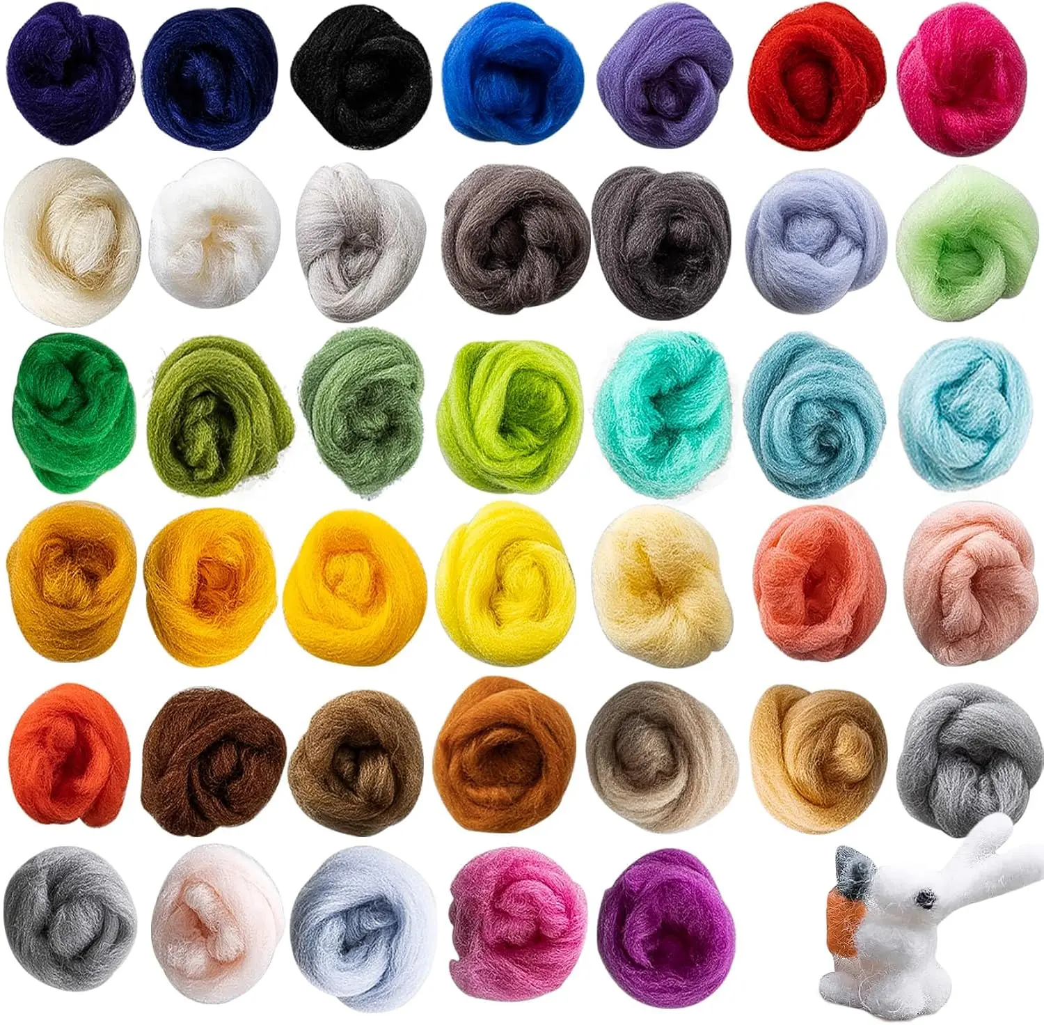Vibrant Felting Wool Roving - 40-Color, 3g Per Pack Crafting Fiber Yarn for Needle Felting, Wet Felting Supplies, Beginners' DIY Projects