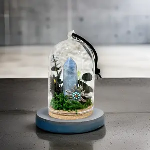 Aquamarine Crystal Glass Ornament, Amethyst Crystal Dome Ornament, Terrarium, Herbs, Crystal Protection, Home Ornament