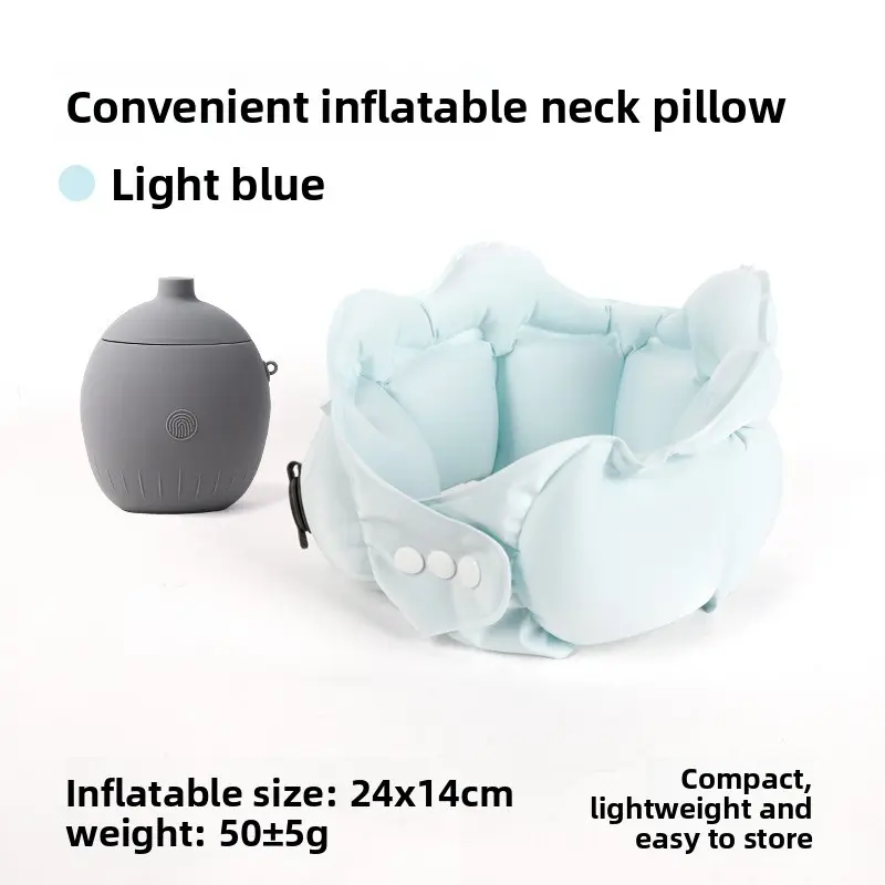 Blue U-shaped pillow + storage inflatable bottle