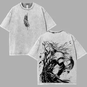 Sephiroth main villains one wing angel final fantasy vii action rpg art Game Washed Tshirt hoodie 2 Sided Cotton Unisex Menswear 90s graphic tees streetwear clothes video gamer t-shirt