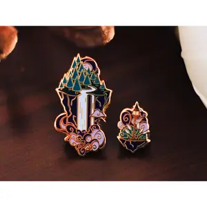 Gold Ocean of Sky Floating Islands Hard Enamel Mini Pin Set - Night Version - Magical Fantasy Theme Lapel Pin - Island Pins - Keely Studios