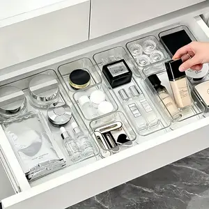 8 Piece Transparent Crystal Makeup Organizer Set, Drawer Dividers & Desktop Storage Boxes, Office Supplies Organizers, Home Organization, Beauty Organizer, Clear Storage Box, Divided Compartments