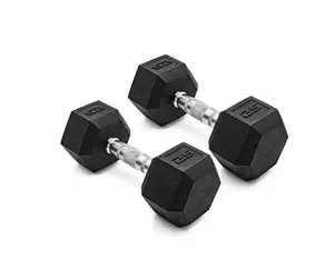 CAP Barbell, 25lb Coated Rubber Hex Dumbbell, Pair (No-Roll Design, Ergonomic Steel Handle, Durable Coated Weight)
