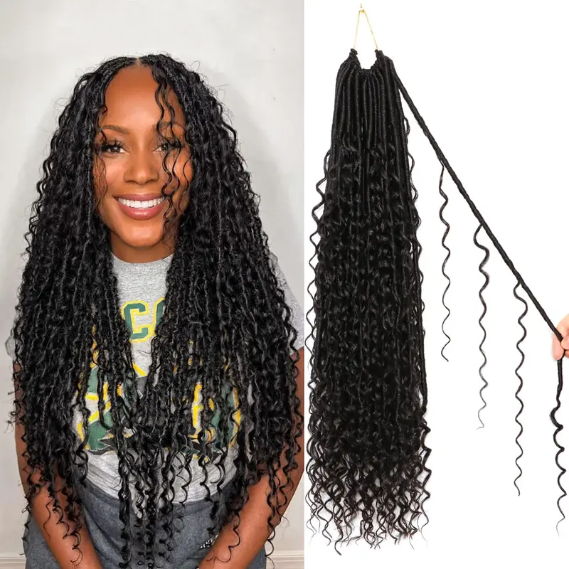 8 Packs Goddess Faux Locs Crochet Hair-24 Inch Boho Soft Locs Crochet Hair for Black Women (#1B, 24 Inch(Pack of 8))