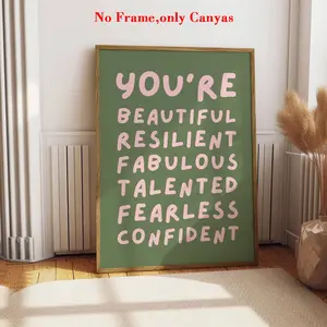 1Pc, Wall Art, Vintage Poster, Unique Artwork, You Are Affirmation You Are Awesome Quote Art Print, Light Pink Sage Green Canvas Painting Unframed Art Print, Quote Prints, Wall Aesthetic Decor, Great Bedroom Decor for Bedroom and Living Room, Frameless
