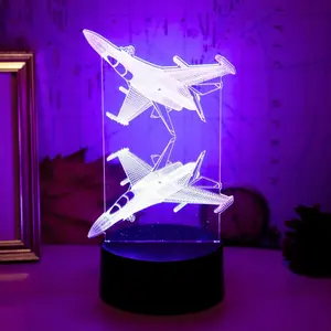 3D Fighter Jet LED Color Changing Night Light, Led Mood Light, Touch Control, 7 Colors, Base, USB Powered, Creative Desk & Bedroom Lamp, Perfect Gift