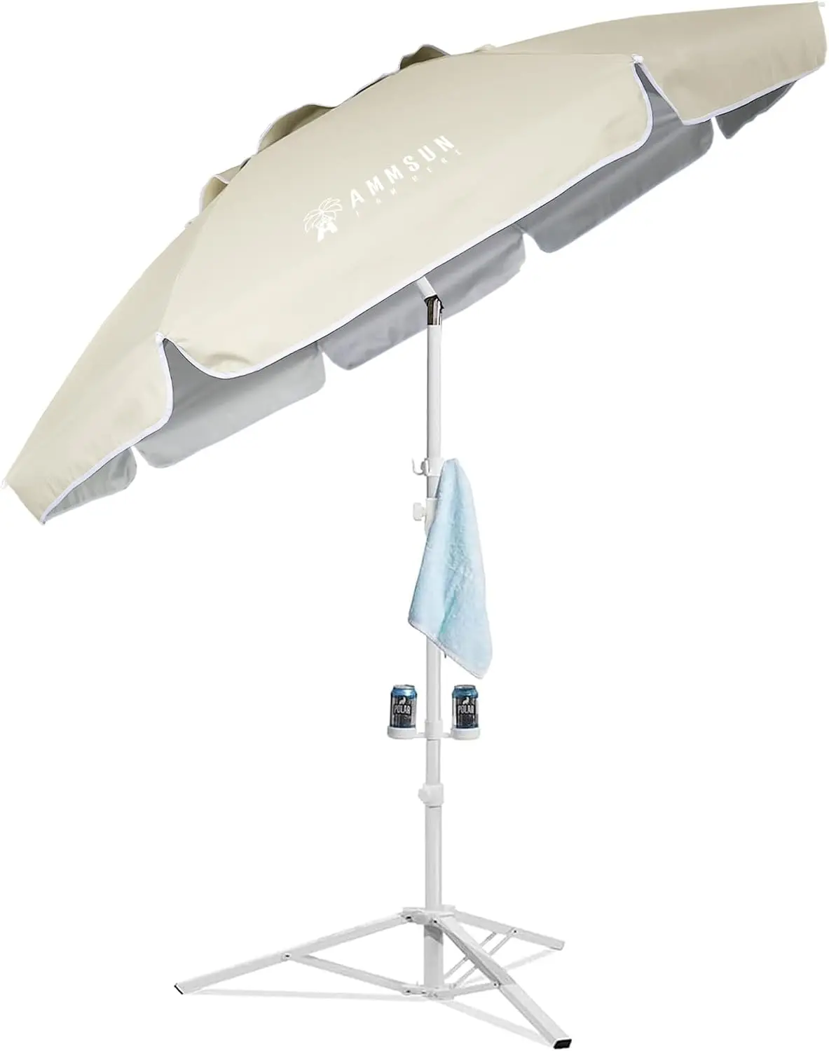 AMMSUN Shade Umbrella, Premium Portable Umbrella with Stand, 6.5ft Lightweight Free Standing Canopy for Sporting Games, Adjustable Instant Sun Protection and Easy to Carry, Beige