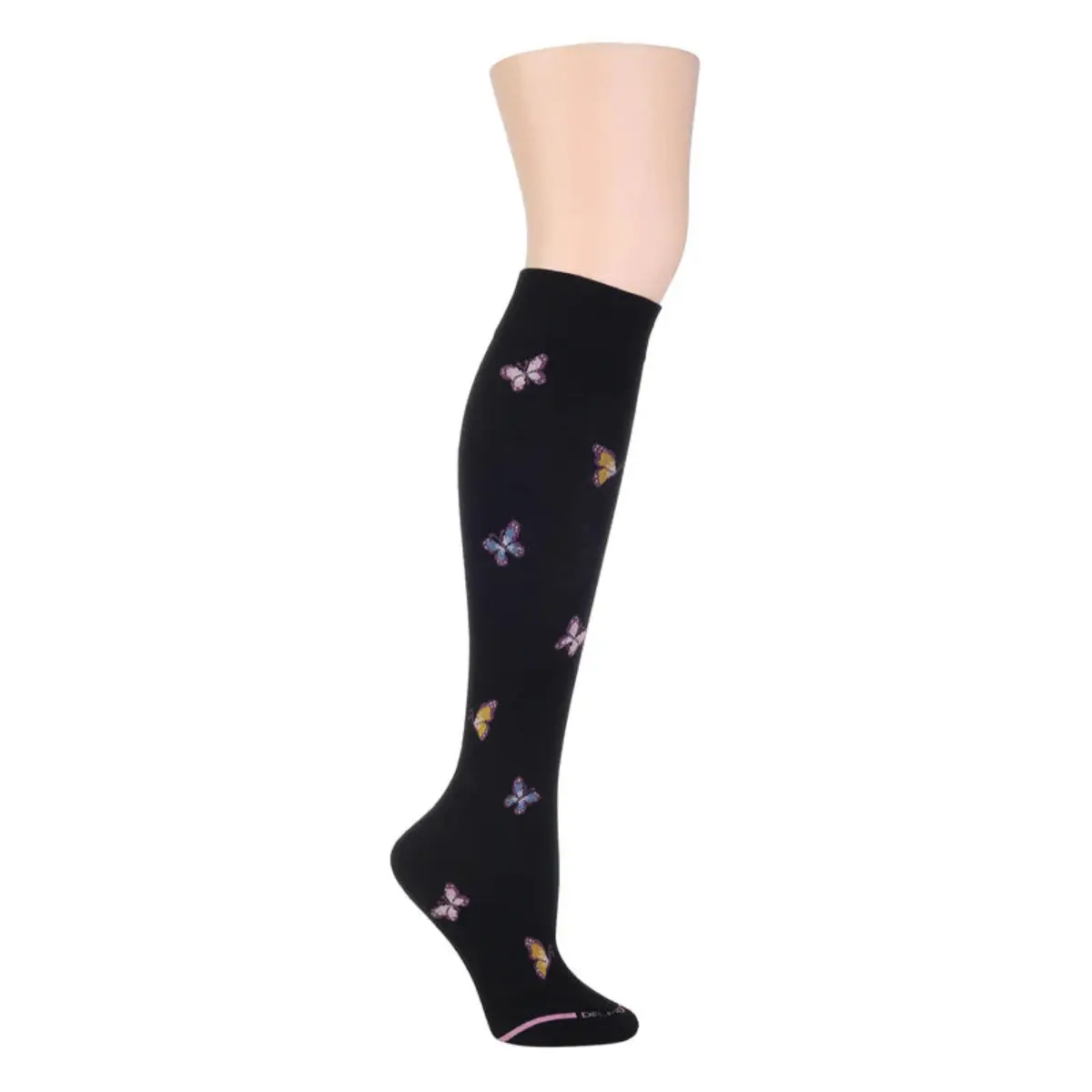 Women's Dr. Motion Lady Light Smooth Compression Knee High Socks - Soft Breathable Spandex-Nylon-Cotton Fabric, Feminine Butterfly Design, 8-15 mmHg Leg Support, Everyday Wear