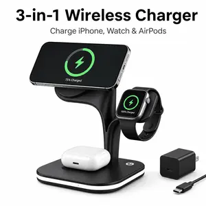 3-in-1 MagSafe Wireless Charging Station, 15W Fast Foldable Charger for iPhone, AirPods & Apple Watch