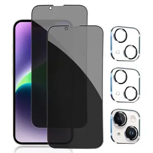 [Pack of 2+2] iPhone 15/14/13/12/11 Privacy Screen Protective Film with Camera Lens Protective Film Full Coverage Anti Spy Tempered Glass Film 9H Hardness Upgrade Edge Protection Easy to Install Bubbles [6.1 inches]